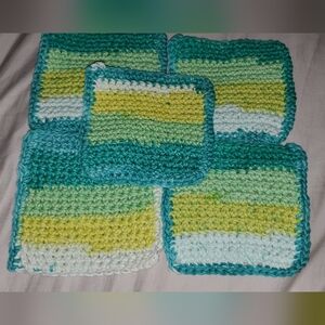 Handmade Crocheted Green Stripes Coasters